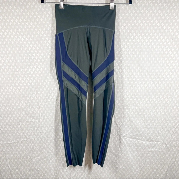 Zyia Active Green Blue Striped High Rise Leggings - Picture 1 of 6